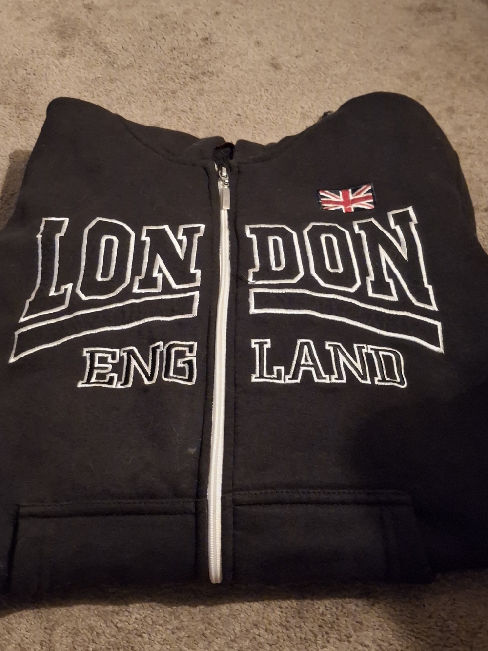 Black 'London England' Zip-Up Hoodie with Union Jack